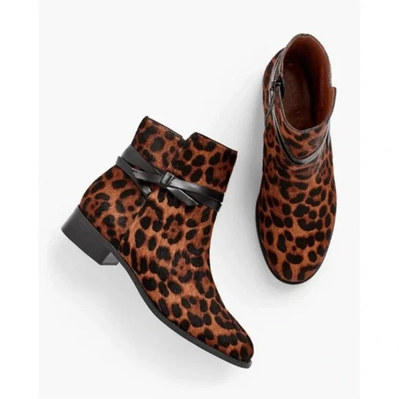 NEW Talbots sz 7 Womens Tish Animal Print Real Calf Hair Zip Up Ankle Boots Chic - Picture 2 of 9